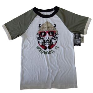 Hard Rock CafeHotel Hollywood FL Shirt White/green Tiger Headphones Boys M